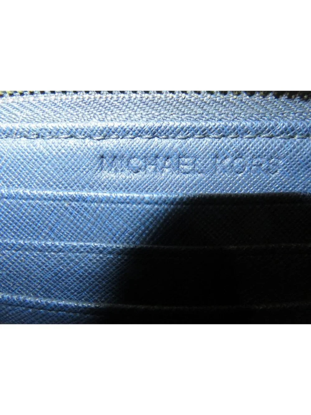 Michael Kors Blue Saffiano Leather Zip around wallet wristlet